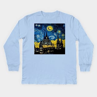 Starry Night Wizarding School Van Gogh Kids Long Sleeve T-Shirt